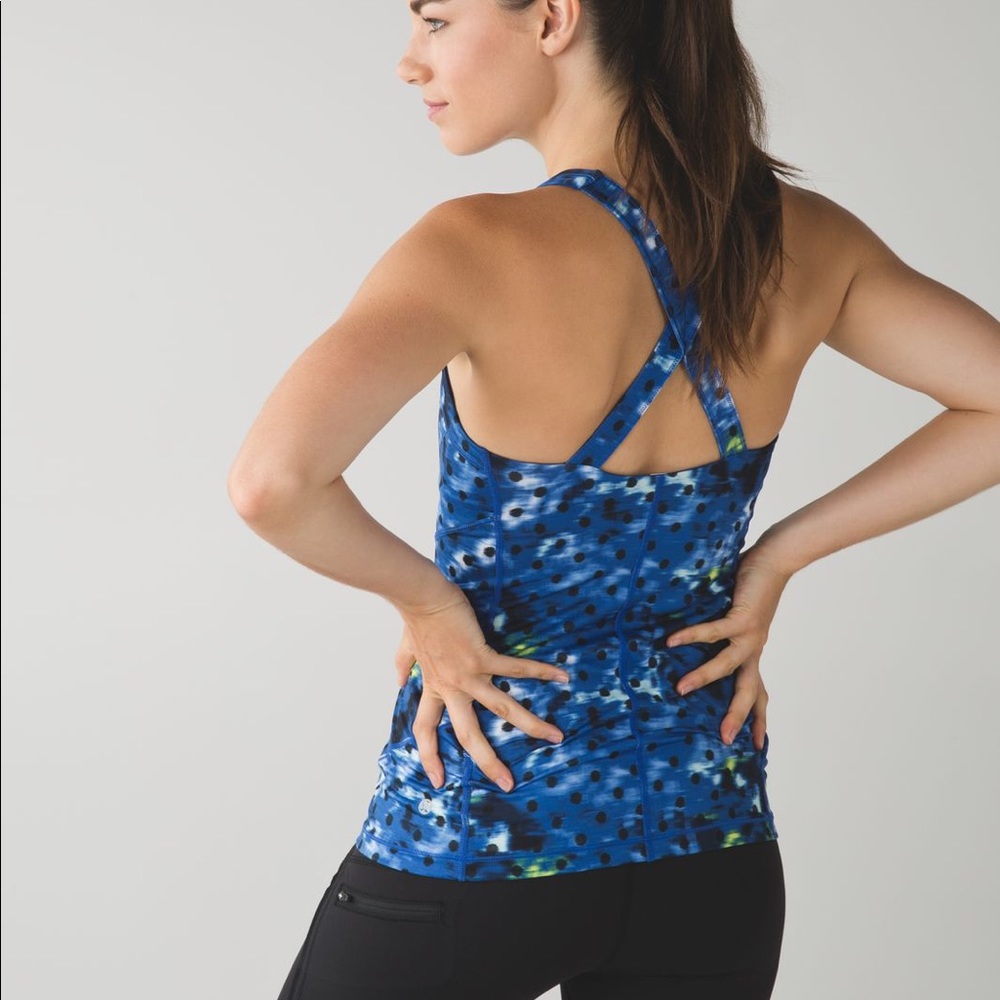 LULULEMON Kanto Catch Me Windy Blooms Saphire Blue Polka Dot Tank Top